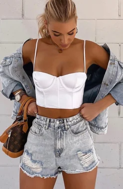Denim | White Fox Boutique On A Mission Denim Shorts Washed Denim blue