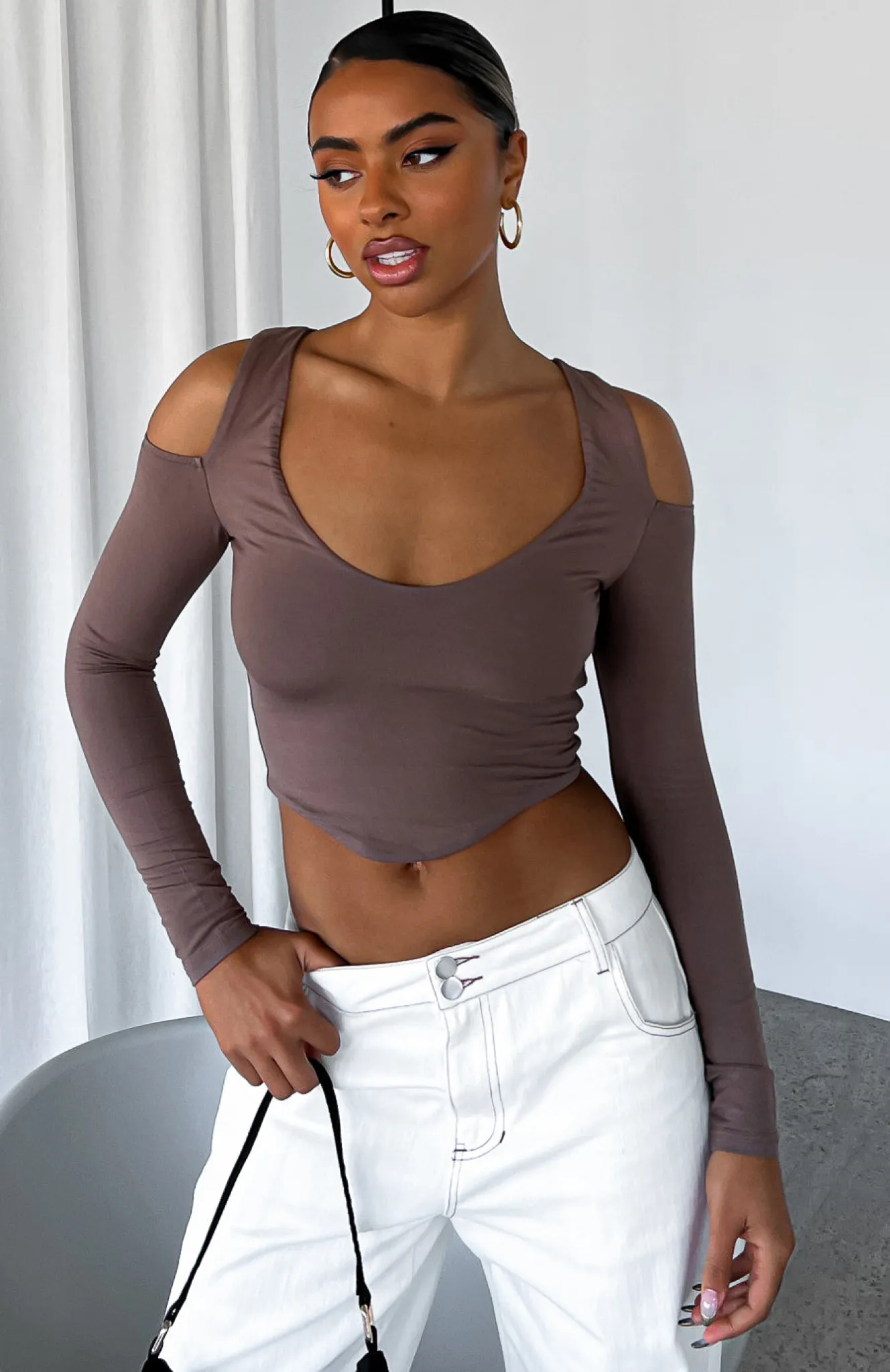 Shirts & Blouses | White Fox Boutique On Time Long Sleeve Crop Mocha brown