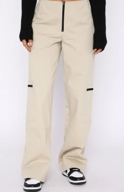 Pants | White Fox Boutique One Sided Cargo Pants Taupe nude