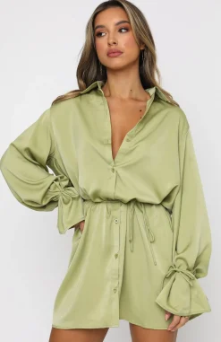 Long Sleeve Dresses | White Fox Boutique Only Gets Better Mini Dress Matcha green