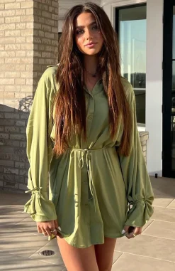 Long Sleeve Dresses | White Fox Boutique Only Gets Better Mini Dress Matcha green