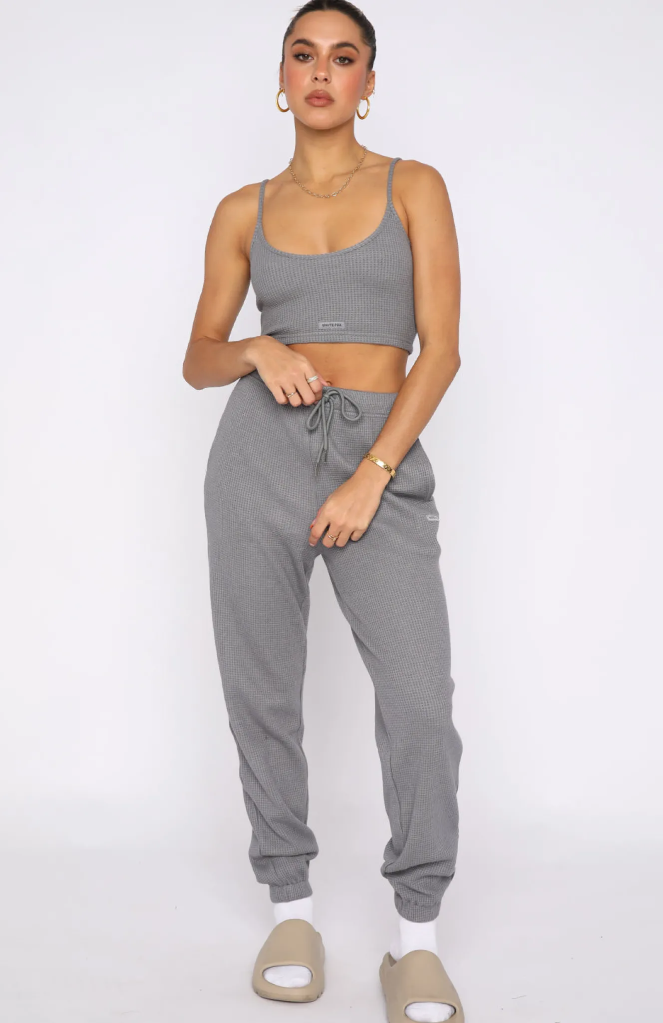 Sweatpants | White Fox Boutique Open To It Waffle Sweatpants Steel grey