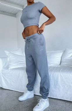 Sweatpants | White Fox Boutique Open To It Waffle Sweatpants Steel grey