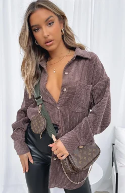 Shirts & Blouses | White Fox Boutique Out And About Cord Long Sleeve Shirt Chocolate brown
