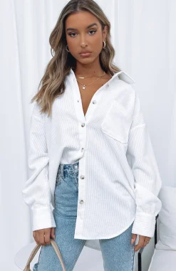 Shirts & Blouses | White Fox Boutique Out And About Cord Long Sleeve Shirt white