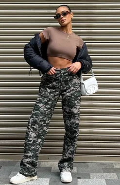 Pants | White Fox Boutique Out To Play Cargo Pants Khaki Digital Print green