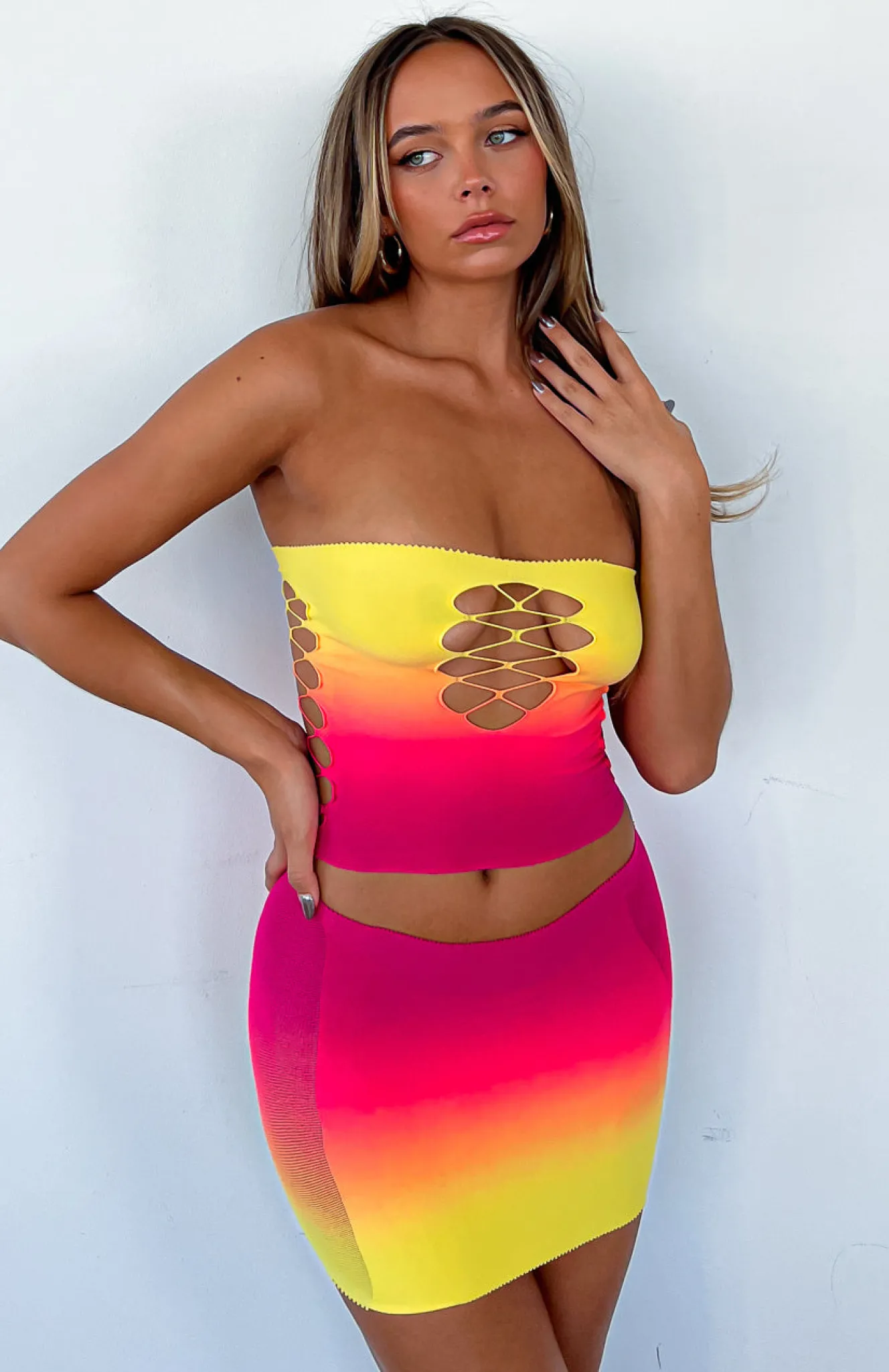 Shirts & Blouses | White Fox Boutique Peace Of Mind Strapless Crop Sunset Gradient multi