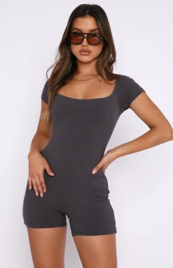 Restocked | White Fox Boutique Places To Be Playsuit Charcoal grey