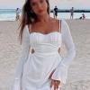 Restocked | White Fox Boutique Please Hold Long Sleeve Mini Dress white