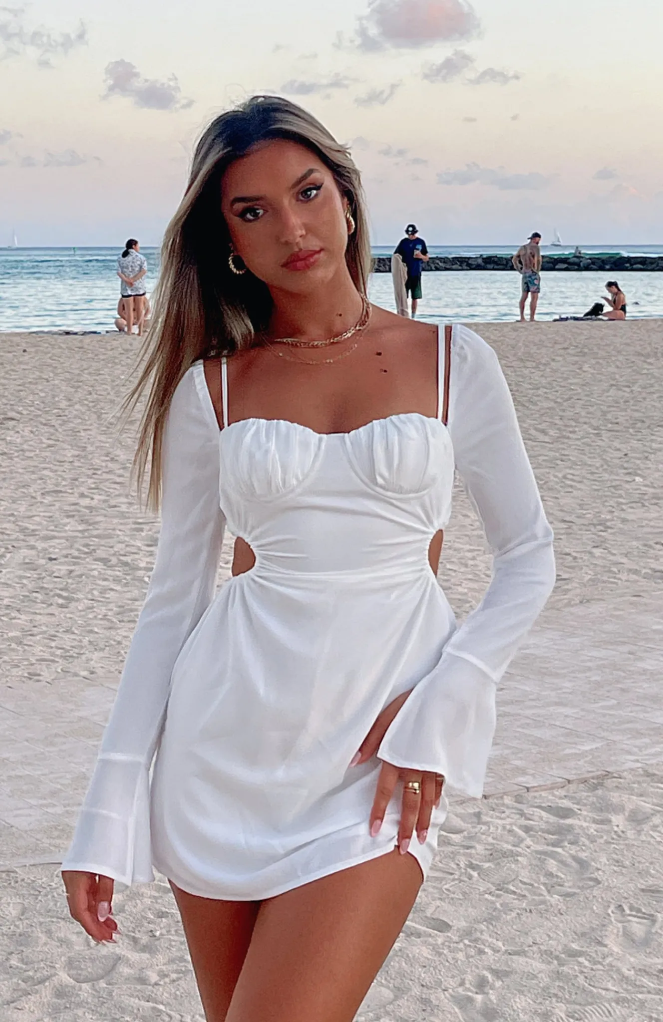 Restocked | White Fox Boutique Please Hold Long Sleeve Mini Dress white