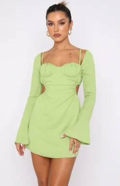 Restocked | White Fox Boutique Please Hold Long Sleeve Mini Dress Matcha green