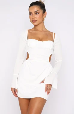 Restocked | White Fox Boutique Please Hold Long Sleeve Mini Dress white