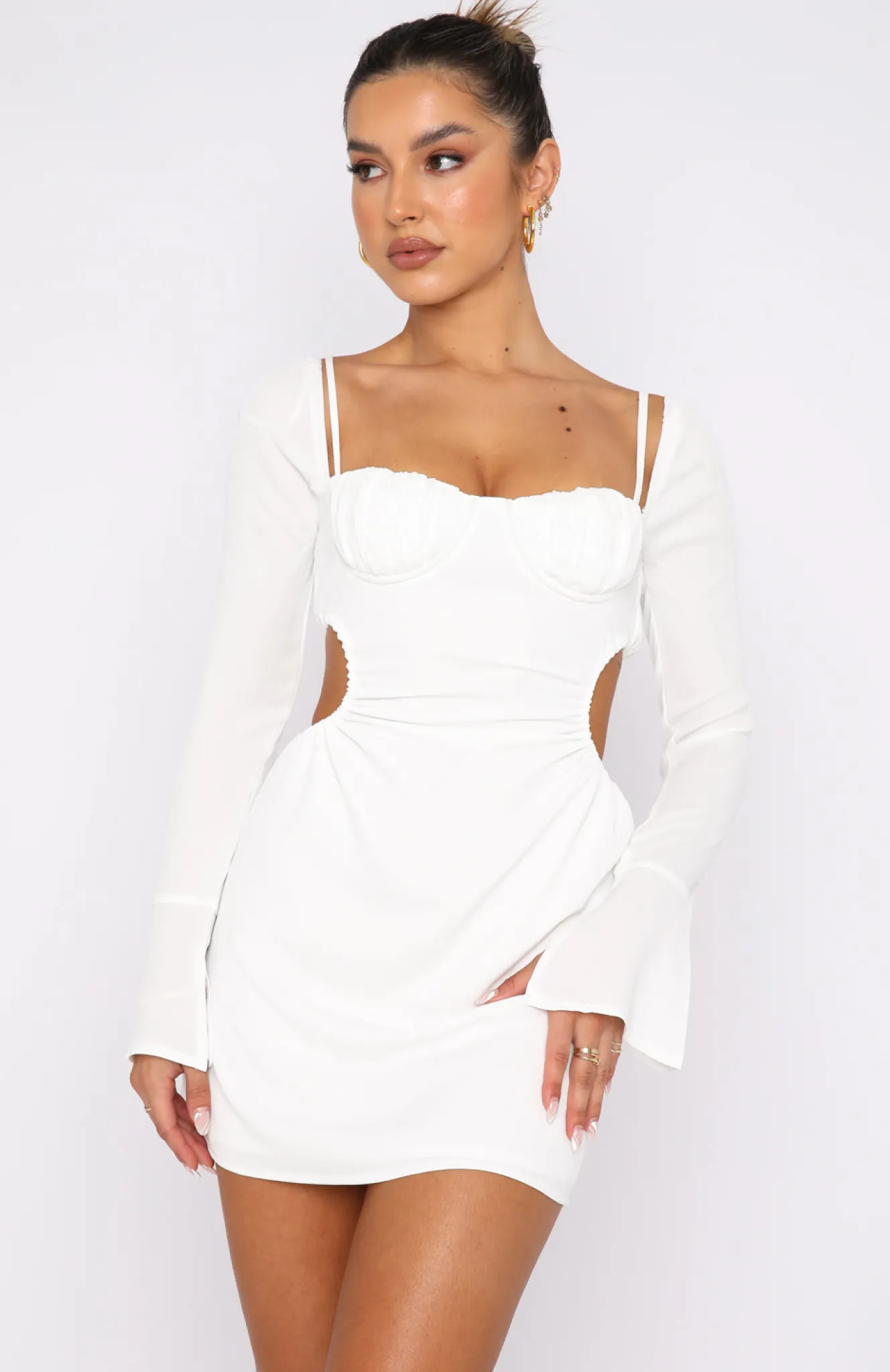 Restocked | White Fox Boutique Please Hold Long Sleeve Mini Dress white