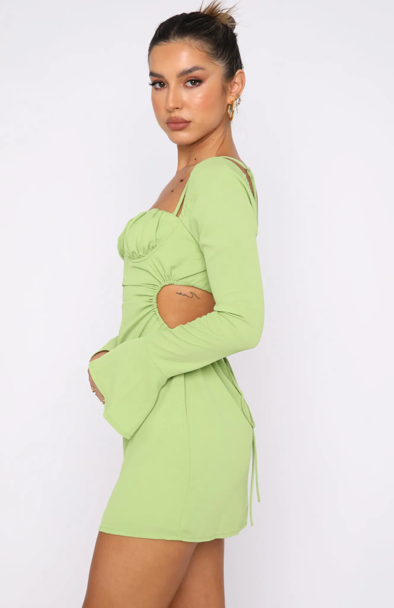 Restocked | White Fox Boutique Please Hold Long Sleeve Mini Dress Matcha green