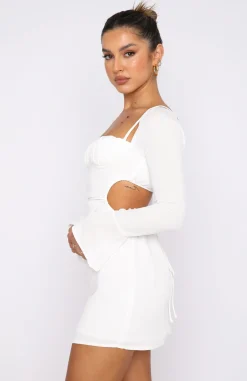 Restocked | White Fox Boutique Please Hold Long Sleeve Mini Dress white