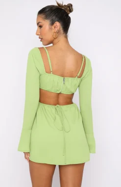 Restocked | White Fox Boutique Please Hold Long Sleeve Mini Dress Matcha green