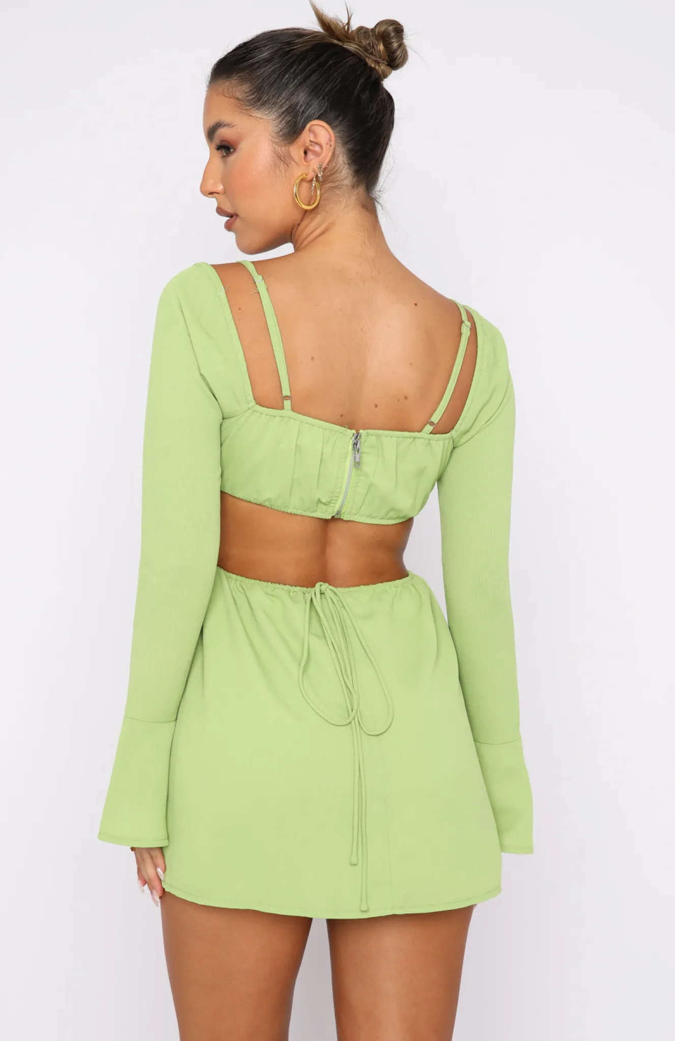 Restocked | White Fox Boutique Please Hold Long Sleeve Mini Dress Matcha green