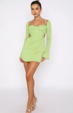 Restocked | White Fox Boutique Please Hold Long Sleeve Mini Dress Matcha green