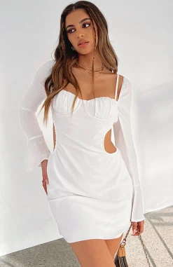 Restocked | White Fox Boutique Please Hold Long Sleeve Mini Dress white