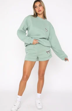 Shorts | White Fox Boutique Positive Vibes Lounge Shorts Sage green