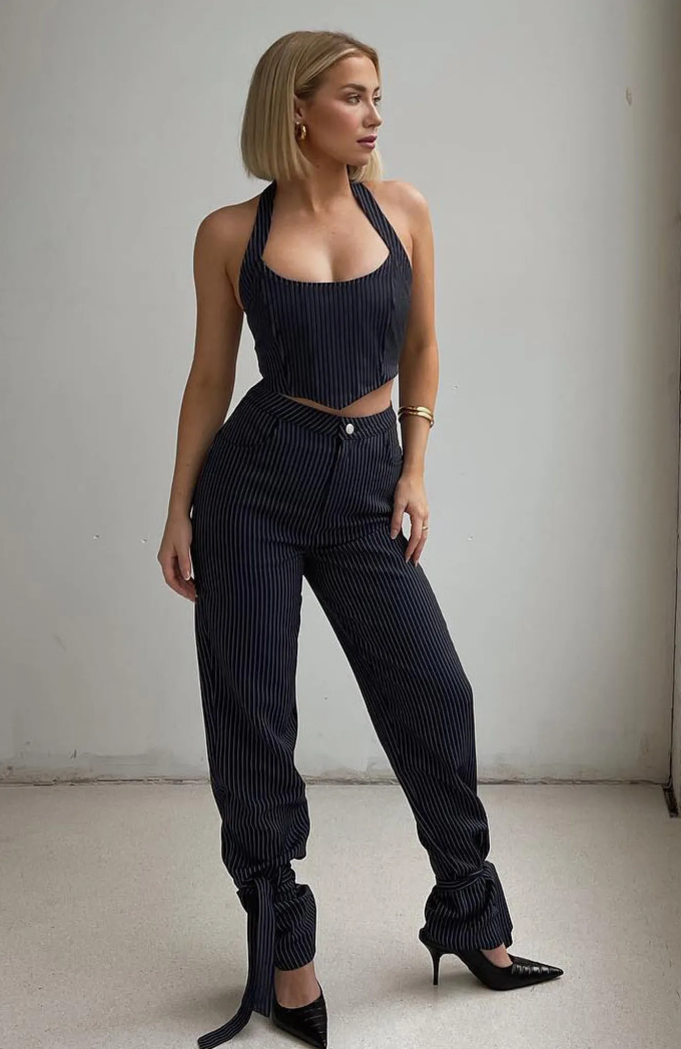 Pants | White Fox Boutique Run To Me Pants Navy Pinstripe blue