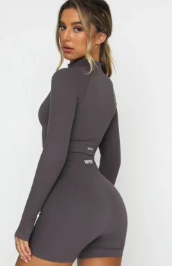 Sports Bras & Crops | White Fox Boutique Seamless Long Sleeve Sports Crop Shadow grey
