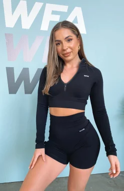 Sports Bras & Crops | White Fox Boutique Seamless Long Sleeve Sports Crop black