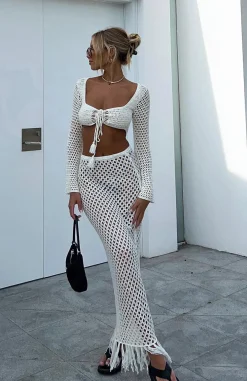 Resort Wear | White Fox Boutique See Me Now Crochet Maxi Skirt Off white