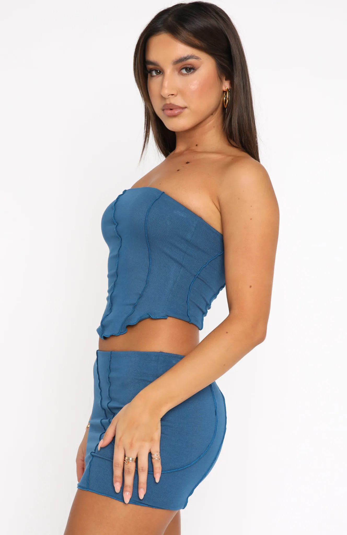 Shirts & Blouses | White Fox Boutique Shape Of You Strapless Crop Steel blue