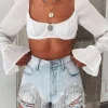 Shirts & Blouses | White Fox Boutique Sheer Perfection Long Sleeve Crop white
