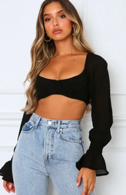 Shirts & Blouses | White Fox Boutique Sheer Perfection Long Sleeve Crop black