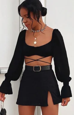Shirts & Blouses | White Fox Boutique Sheer Perfection Long Sleeve Crop black