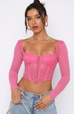 Shirts & Blouses | White Fox Boutique She's Magic Long Sleeve Lace Bustier Hot pink
