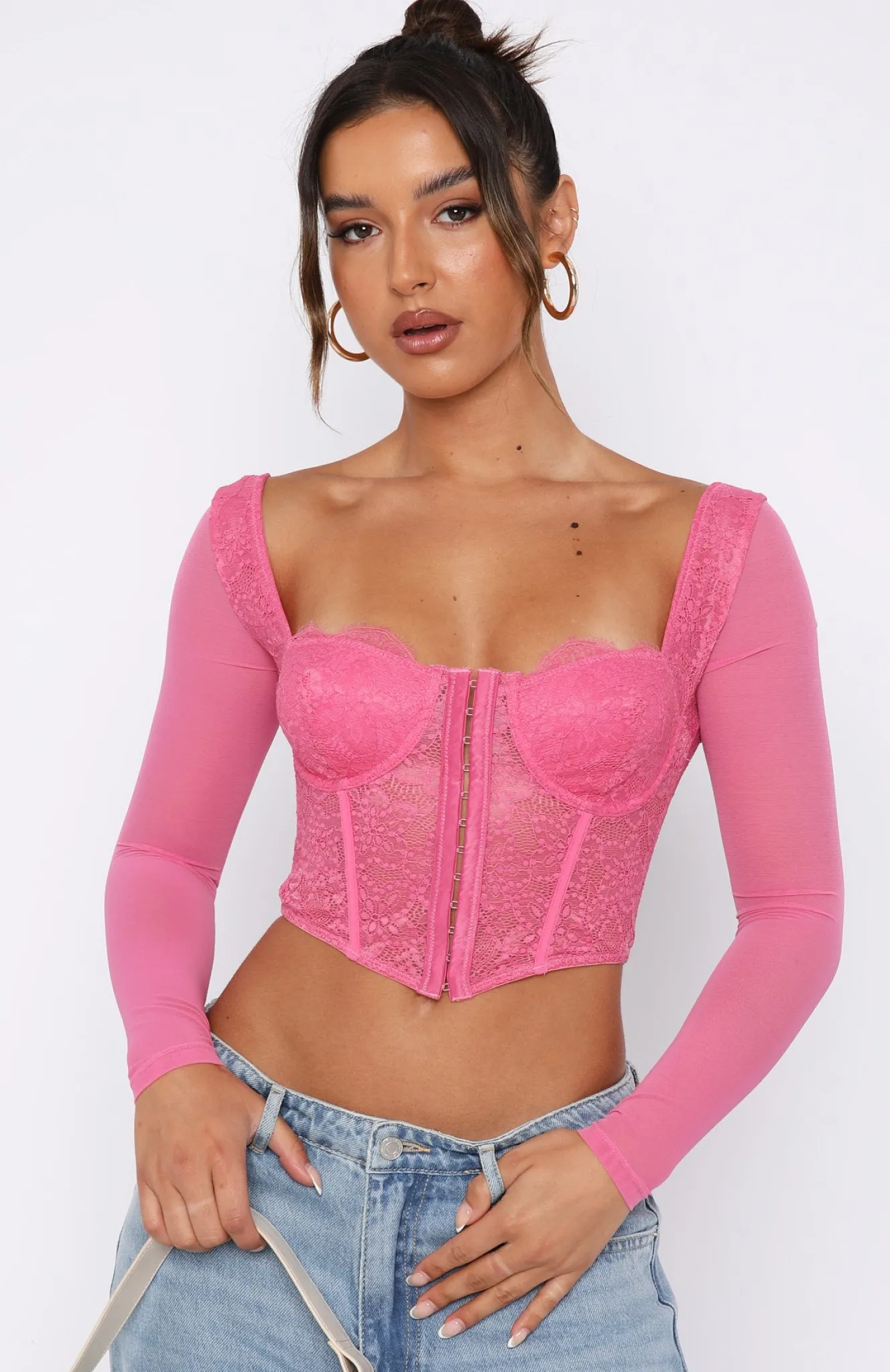 Shirts & Blouses | White Fox Boutique She's Magic Long Sleeve Lace Bustier Hot pink