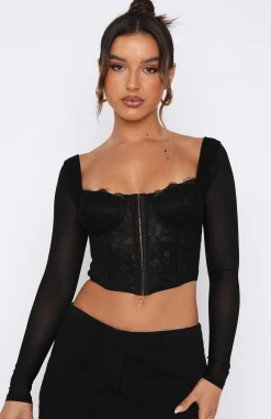 Shirts & Blouses | White Fox Boutique She's Magic Long Sleeve Lace Bustier black