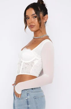 Shirts & Blouses | White Fox Boutique She's Magic Long Sleeve Lace Bustier white