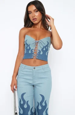 Shirts & Blouses | White Fox Boutique She's On Fire Bustier Denim Flame blue