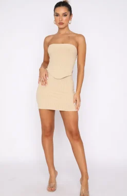 Restocked | White Fox Boutique Slow Jams Knitted Mini Skirt Oatmeal nude