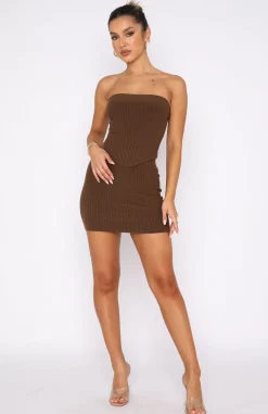 Restocked | White Fox Boutique Slow Jams Knitted Mini Skirt Chocolate brown