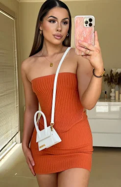 Restocked | White Fox Boutique Slow Jams Knitted Mini Skirt Rust orange