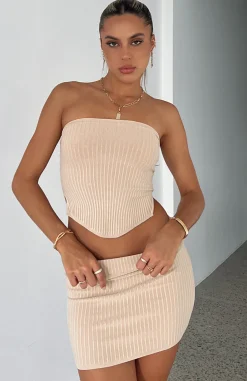 Restocked | White Fox Boutique Slow Jams Knitted Mini Skirt Oatmeal nude