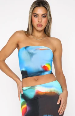 Shirts & Blouses | White Fox Boutique Spark The Night Strapless Crop Ice Aura blue