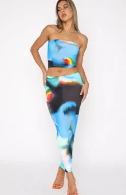 Shirts & Blouses | White Fox Boutique Spark The Night Strapless Crop Ice Aura blue