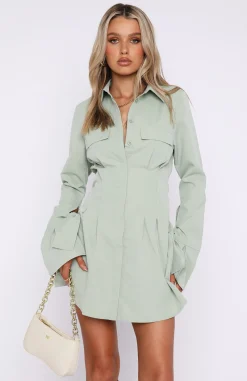 Long Sleeve Dresses | White Fox Boutique Stay The Night Long Sleeve Mini Dress Sage green