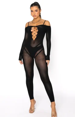 Restocked | White Fox Boutique Staying Snatched Long Sleeve Jumpsuit black