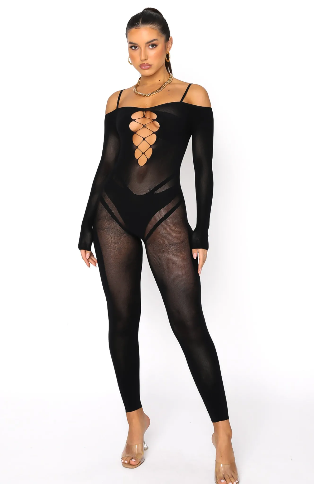 Restocked | White Fox Boutique Staying Snatched Long Sleeve Jumpsuit black
