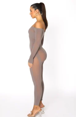 Restocked | White Fox Boutique Staying Snatched Long Sleeve Jumpsuit Mushroom brown