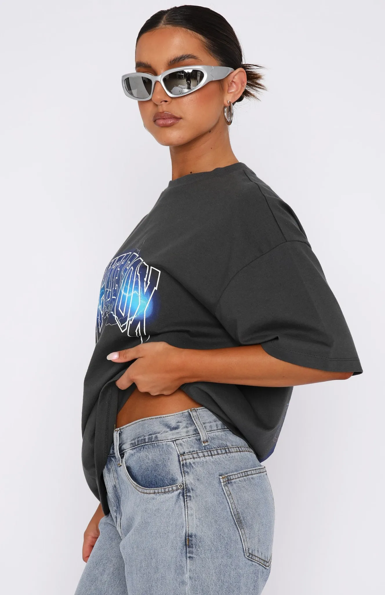 Restocked | White Fox Boutique Step It Up Oversized Tee Charcoal grey