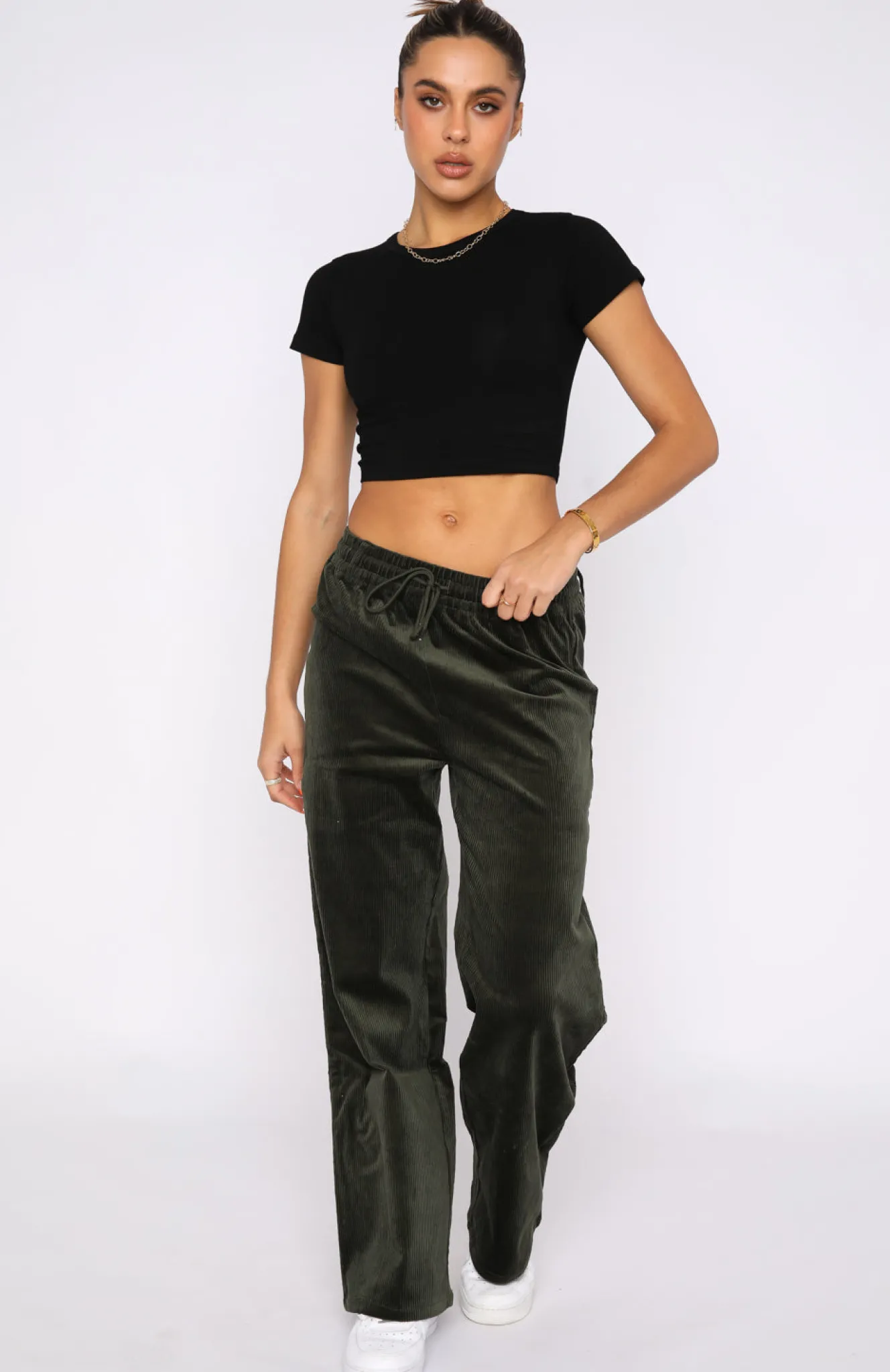 Pants | White Fox Boutique Stop Trying Cord Pants Khaki green