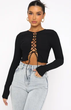 Shirts & Blouses | White Fox Boutique Take A Shot Ribbed Long Sleeve Crop black